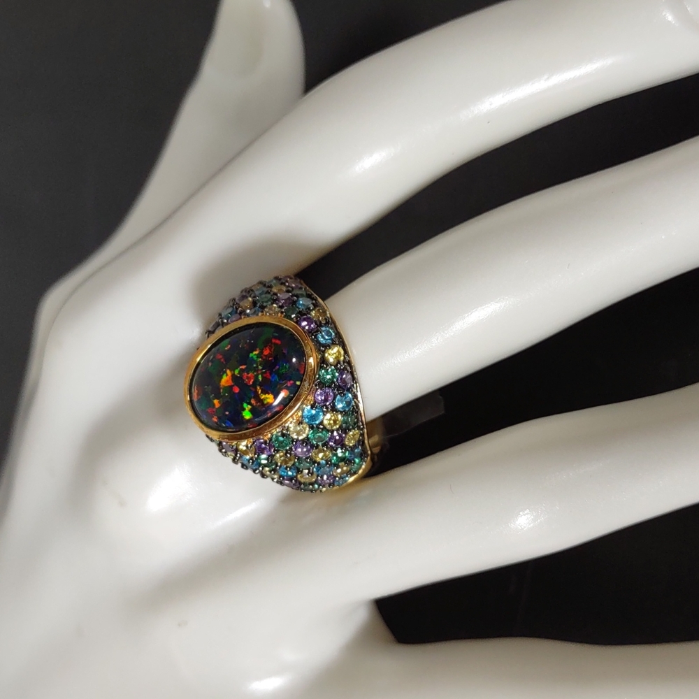 Technibond Cubic Zirconia W/Lab Created Opal Trip… - image 1